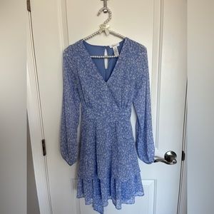 Blue Floral Long Sleeved Dress (S)